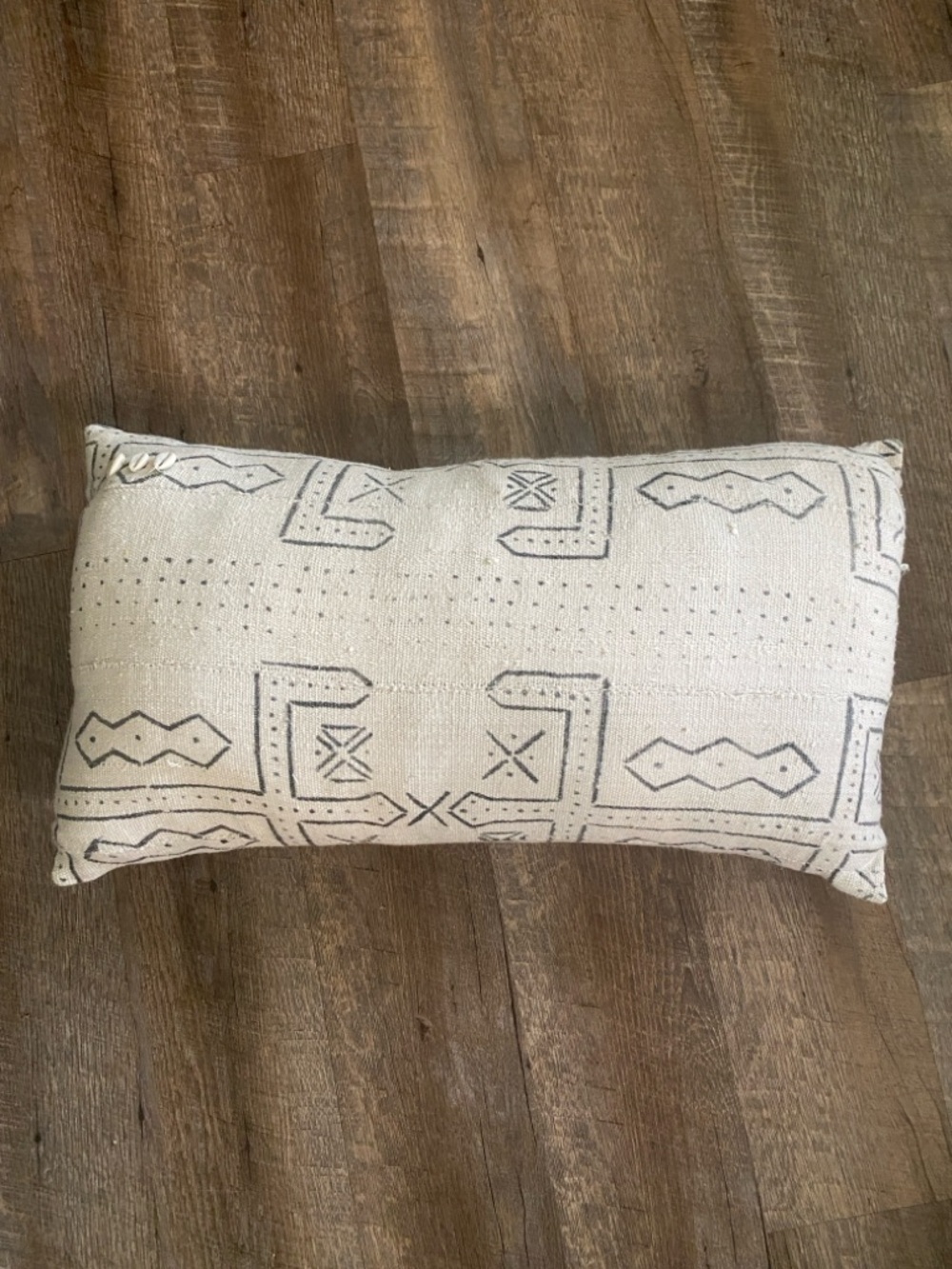 Neutral Ivory Mudcloth Accent Pillow with Geometric Stitching